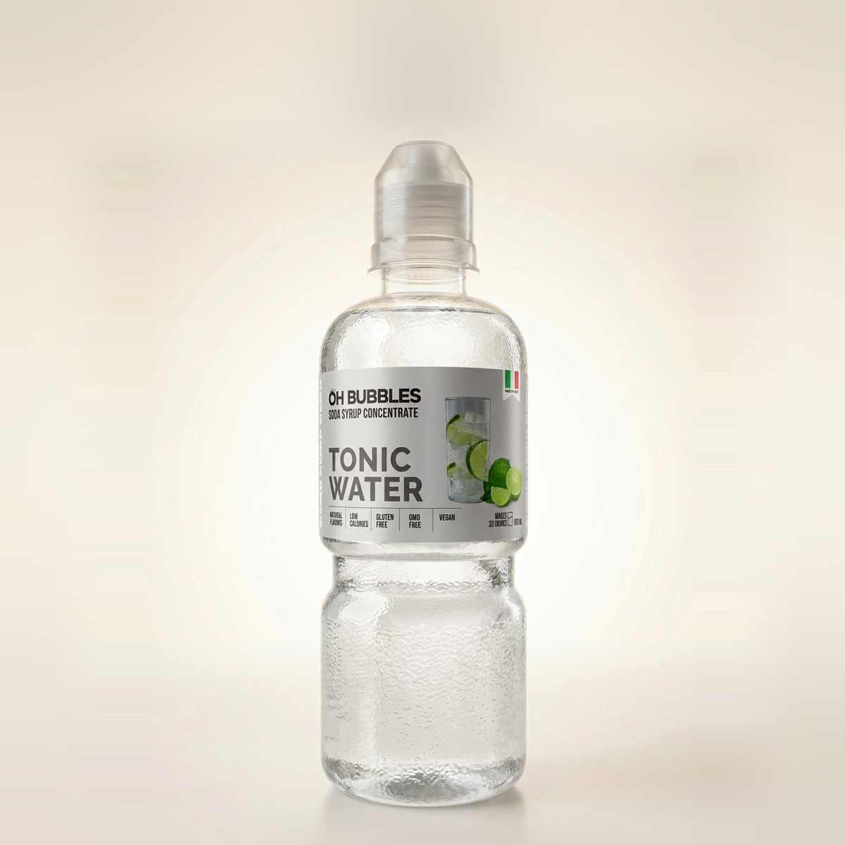 Italian Tonic Water Concentrated Syrup over ice with sparkling water