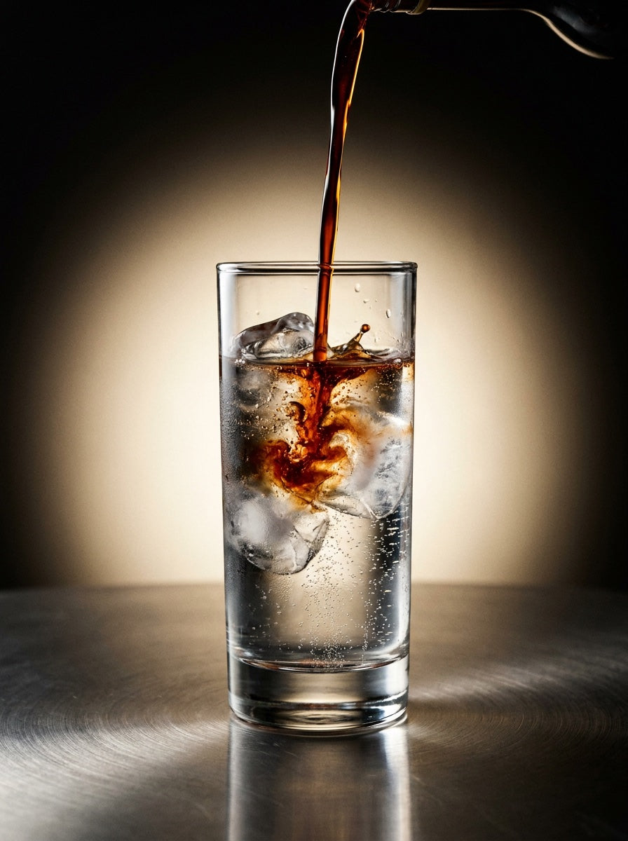 An Italian syrup poured over ice and sparkling water