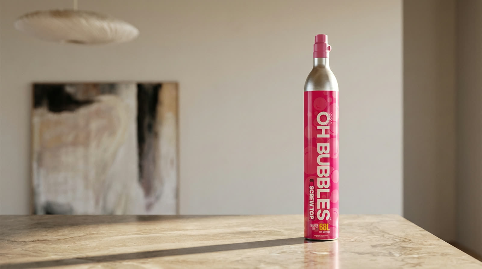 An OH Bubbles CO2 cylinder, refilled locally and ready to swap