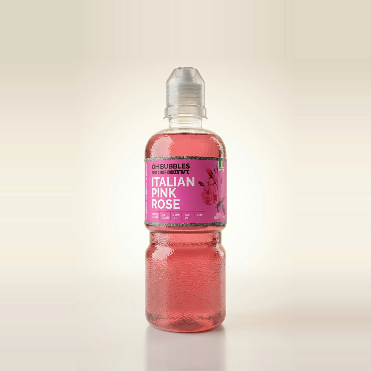 Pink Rose Concentrated Syrup over ice with sparkling water