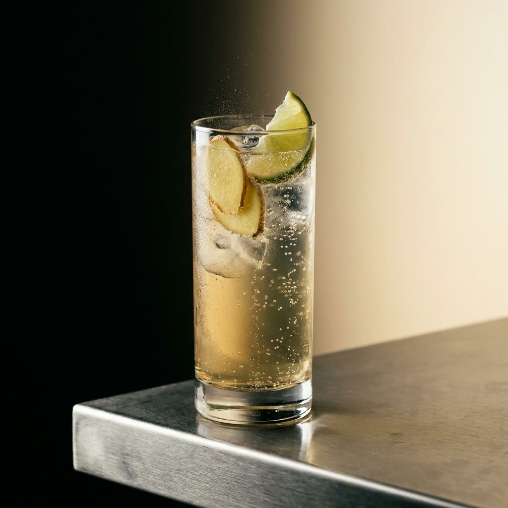 A ginger-lime fizz over ice